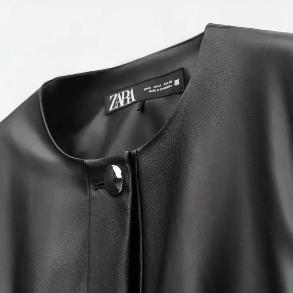 NWT. Zara Black Faux Leather Peplum Blazer/Jacket. Size L, XL. - Picture 8 of 16